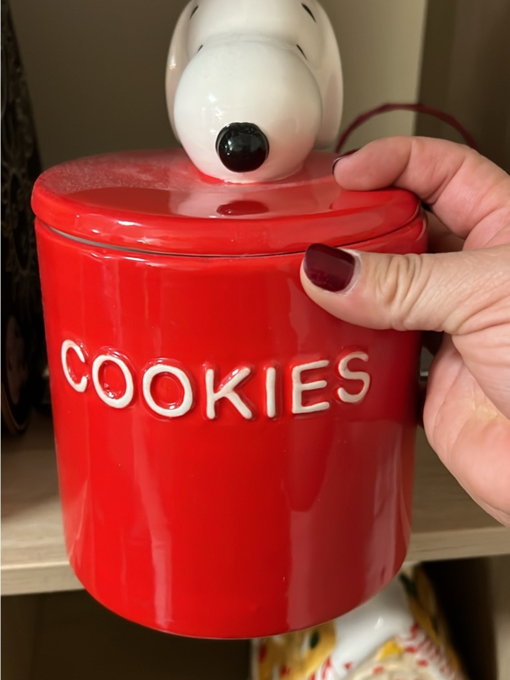Red Ceramic Cookie Jar with Decorative Lid - Brand Unspecified